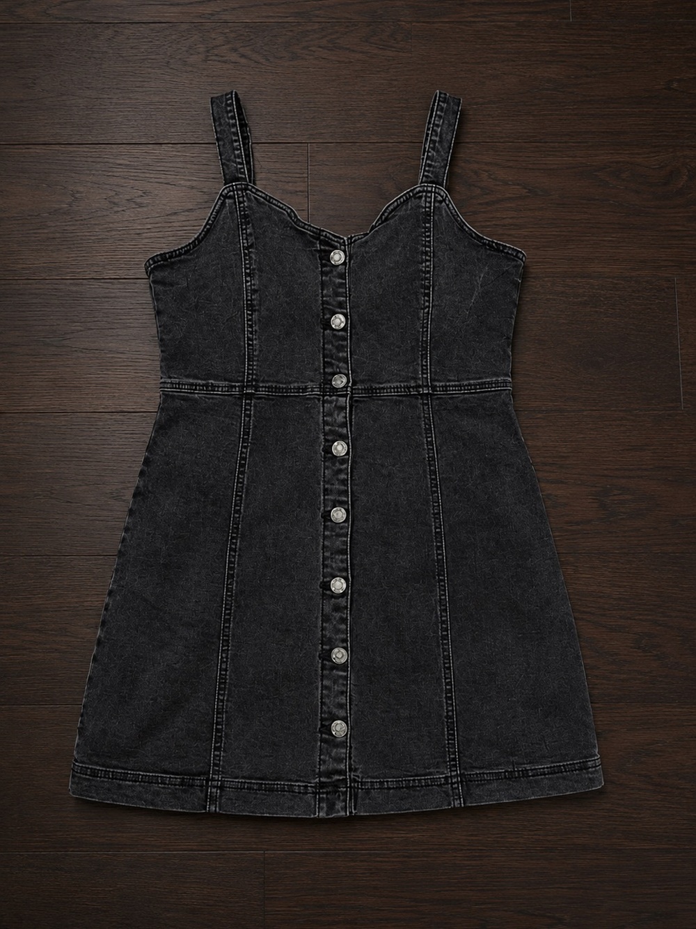 🖤 Washed Black Button-Front Denim Mini Dress 🖤 - Picture 3 of 3